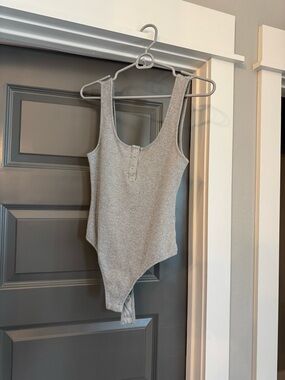 Buddy Love Heather Gray Ribbed Scoop Neck Bodysuit